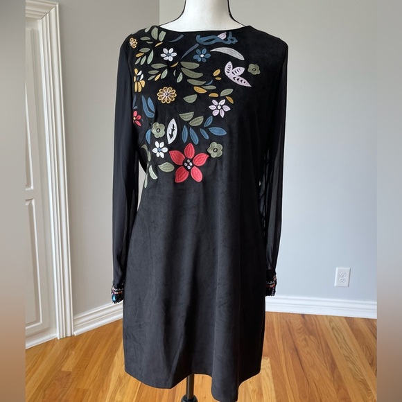 Desigual black dress with sheer sleeves and embroidery work size 10 formal NWT - Picture 1 of 16